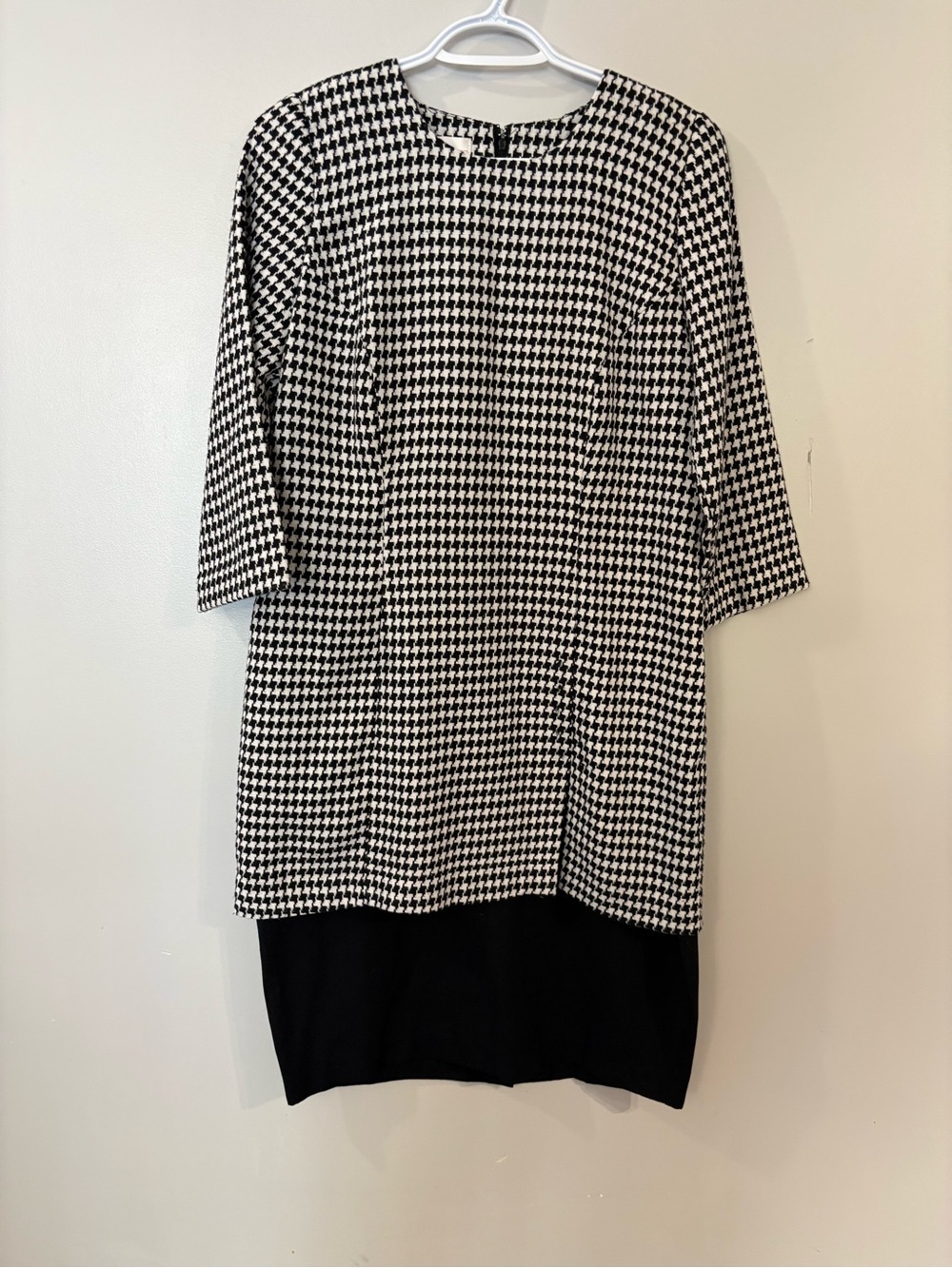 Vintage NancyG Houndstooth dress layered look sheath illusion dress